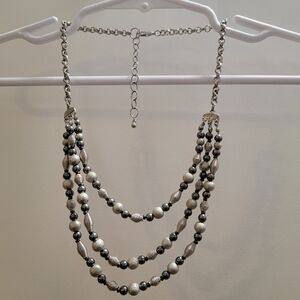 Vintage Silver Beaded Necklace Multi Strand Sparkly 19-22 inches
